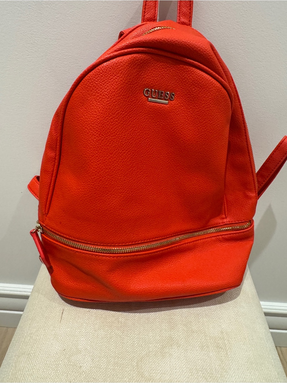 GUESS Red-Orange Mini Backpack with Gold Hardware